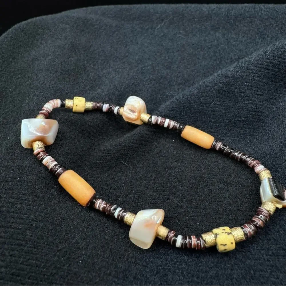 Natural Stone Heishi Beads Beaded Bracelet Earth Tones Artisan Bohemian